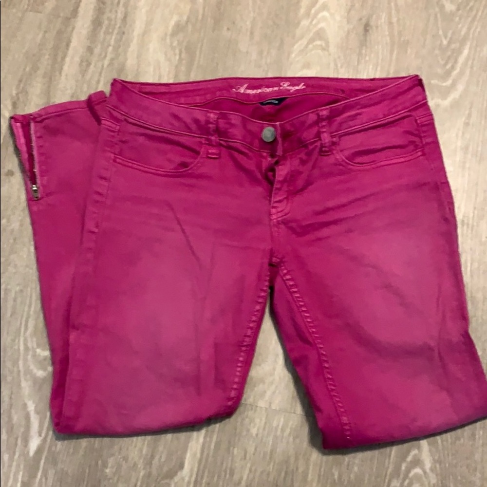 AE Pink Ankle Zip Jeggings